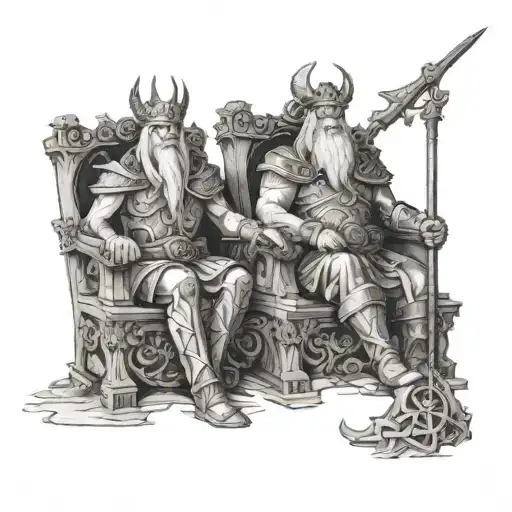 Odin and Frigg on the throne tattoo design idea