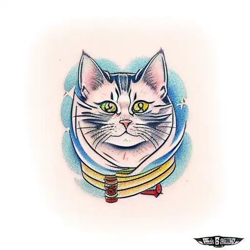 ronin cat with katana tattoo design idea
