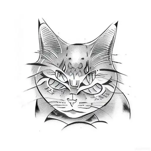 samurai cat with katana  tattoo design idea