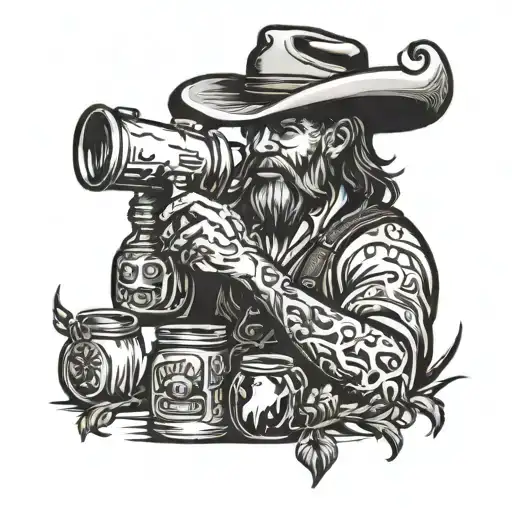 hillbilly drinking moonshine jar tattoo design idea