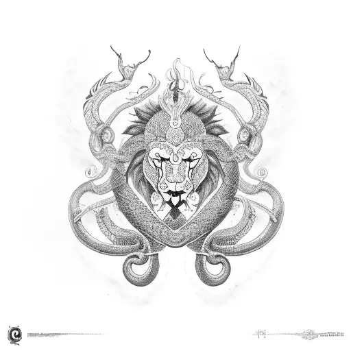 serpent qui finit en lion tattoo design idea