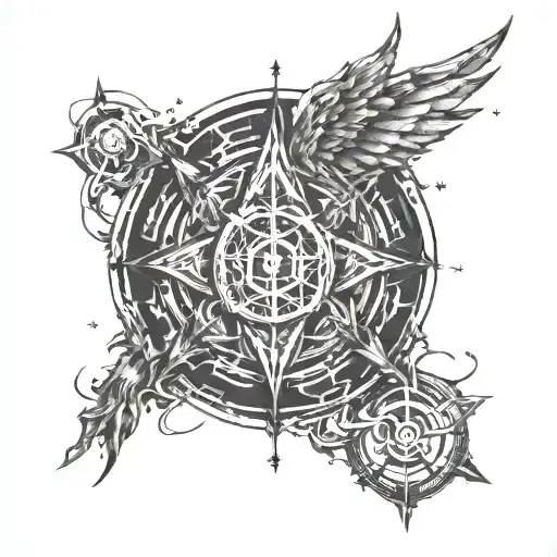A cybernetic sigil incorporating both demonic and angelic symbols tattoo design idea