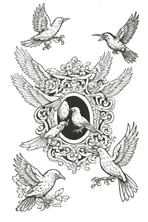 some small birds and angelic number 222 with a background of italy tattoo design idea