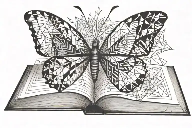 half butterfly half open book  tattoo design idea