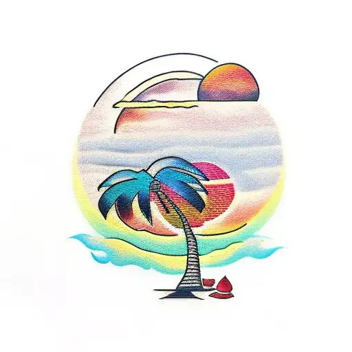 coconut tree with sunset  tattoo design idea