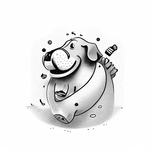 big ugly doofus picking his nose and riding a hotdog with 4 legs like a horse tattoo design idea