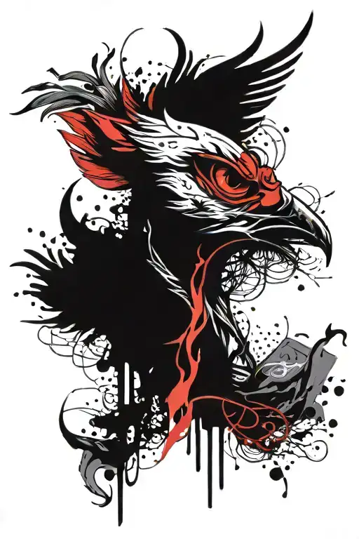 Pheonix burning a face mask split in half tattoo design idea