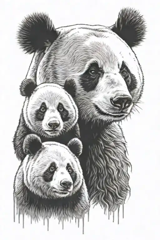 A Panda and Grizzly bear looking forward with the face tattoo design idea
