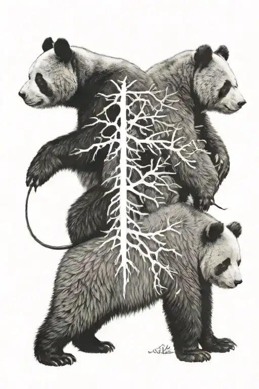A panda bear and A grizzly bear as a single animal tattoo design idea