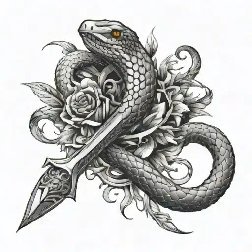 snake and dagger wrapped tattoo design idea
