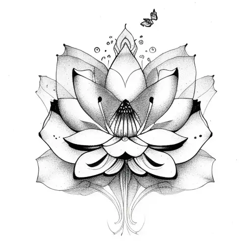 half lotus and butterfly  tattoo design idea