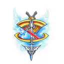 sword blazing blue fire tattoo design idea