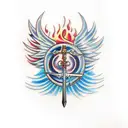 sword blazing blue fire tattoo design idea