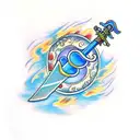 sword blazing blue fire tattoo design idea