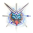 sword blazing blue fire tattoo design idea