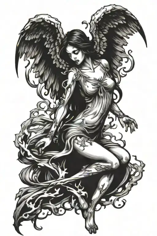 fallen angel falling tattoo design idea