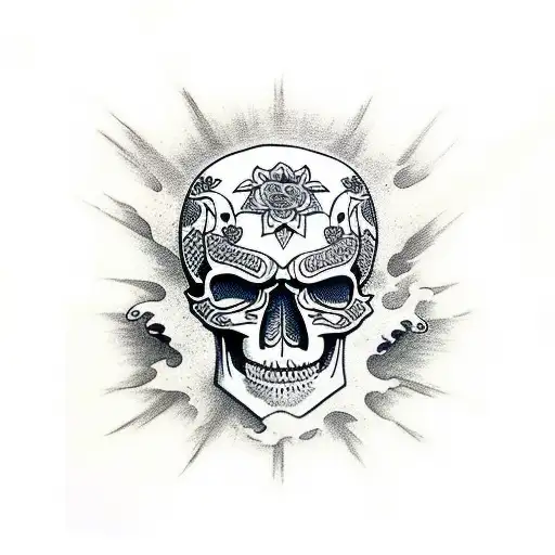 skull anda ghost tattoo design idea