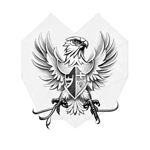 A polish eagle incorporated into a black-grey geometric design with a swiss symbol tattoo design idea