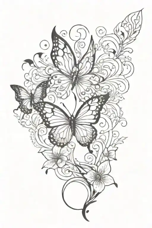 butterfly, phoenix, lotus flower, cloud shaped like tattoo design idea