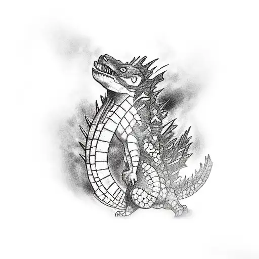 Godzilla + Mothra + two mini godzillas tattoo design idea