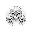 Two bipolar theater mask, one sad, one happy, with mexican death day style tattoo design idea