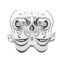 Two bipolar theater mask, one sad, one happy, with mexican death day style tattoo design idea