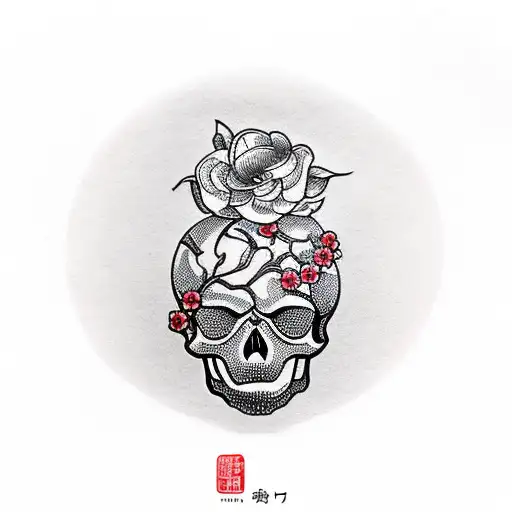 skull mixed with a cherry blossomtree tattoo design idea