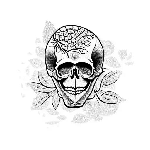 skull mixed with a cherry blossomtree tattoo design idea