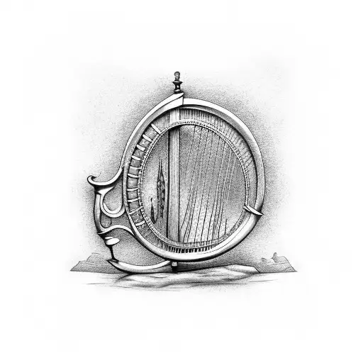 black and white tattoo sketch of a steampunk Irish harp tattoo design idea