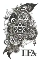 alchemy symbols intertwined representing different aspects of life  tattoo design idea