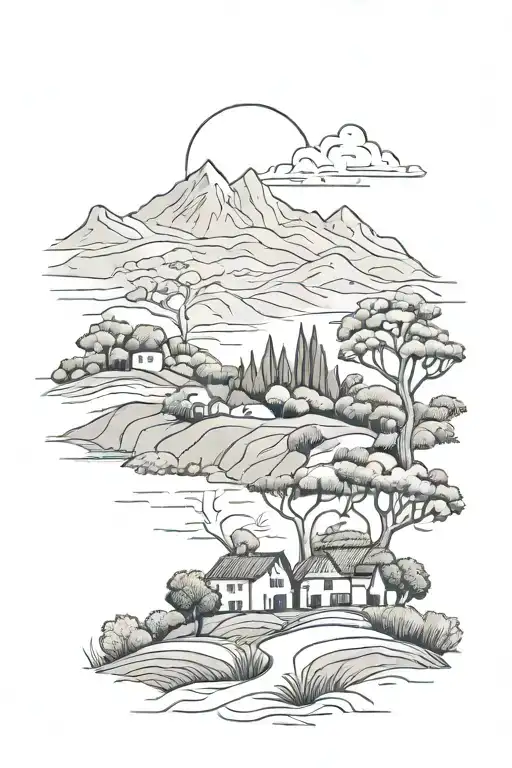 Mauri inspired landscape tattoo design idea