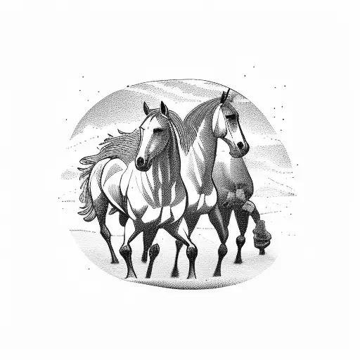 four horsemen in a line in a natural landscape tattoo design idea