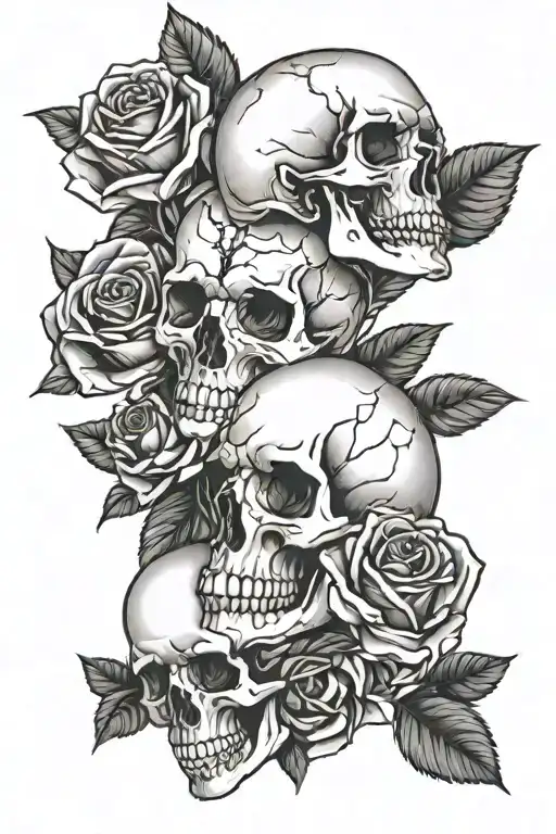 3 roses in a straight line with a skull  tattoo design idea