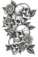 3 roses in a straight line with a skull  tattoo design idea