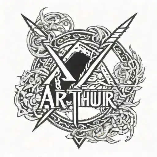 name "Arthur" in the style of metallica symbol tattoo design idea