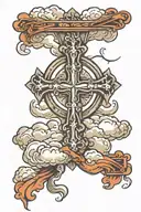 cross and clouds surrounding with halo  tattoo design idea