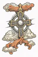 cross and clouds surrounding with halo  tattoo design idea