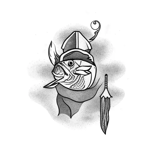 the shadow of a fisherman and in the background an aurora borealis tattoo design idea