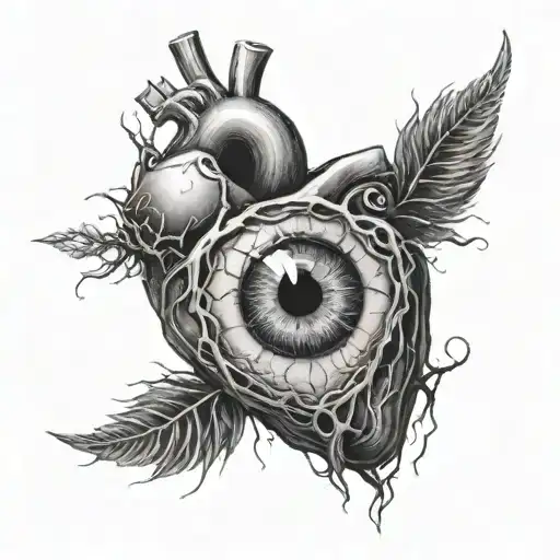 realistic heart with eye inside tattoo design idea