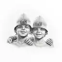 Two brothers holding hands on a beach with palm trees in the background tattoo design idea