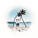 Two brothers holding hands on a beach with palm trees in the background tattoo design idea