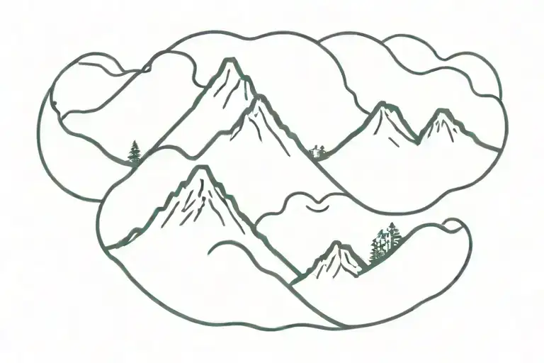 Three mountains next to each other with a Hokusai wave inside tattoo design idea