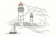 a simple lighthouse guiding a sailing ship tattoo design idea
