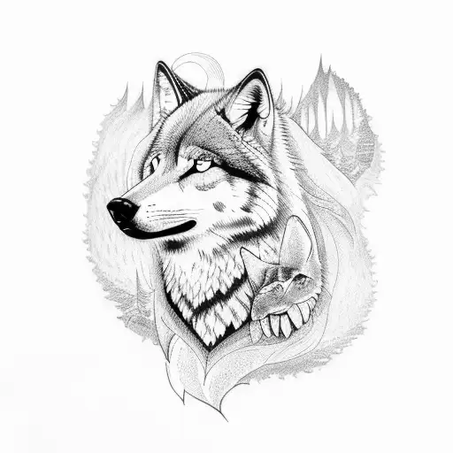 half wolf and half eagle tattoo design idea