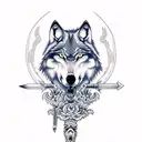 wolf and skull with sword tattoo design idea