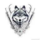 wolf and skull with sword tattoo design idea
