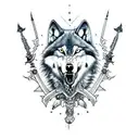 wolf and skull with sword tattoo design idea