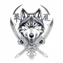 wolf and skull with sword tattoo design idea