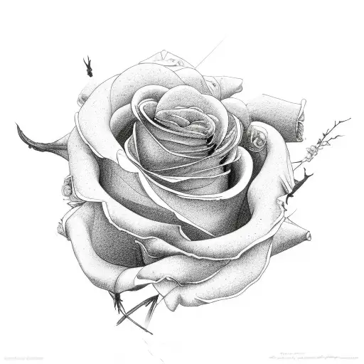 A wilted rose with drooping petals, reflecting the dark phase of life tattoo design idea