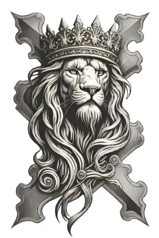 Jesus Cross crown lion tattoo design idea